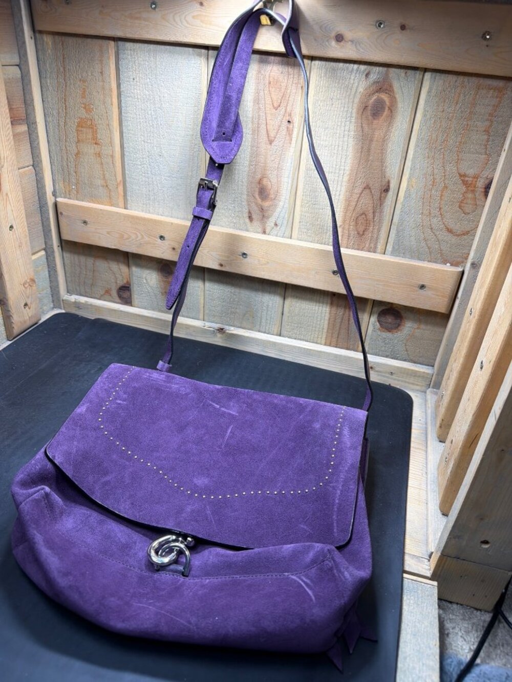 Rebecca Minkoff Purple Suede Leather Studded Crossbody Satchel Bag Womens Good